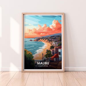 Affiche Malibu, Malibu Sunset, États-Unis, Californie, affiche de voyage, impression premium, impression Malibu, affiche Los Angeles, décoration d&#39;intérieur