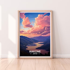 Hakone Poster, sunset, pink, Japan, Travel Poster, Premium Print, Hakone Print, Hakone Poster, Home Décor