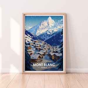 Mont Blanc Poster, France, Alps, Snowy, Travel Poster, Premium Print, Chamonix-Mont-Blanc Print, Skiing Poster, Christmas Poster