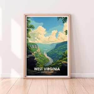 Póster de Virginia Occidental, arte mural del estado de Virginia Occidental, póster de Estados Unidos, impresión de Virginia Occidental, impresión de EE. UU., póster de Virginia Occidental, decoración del hogar