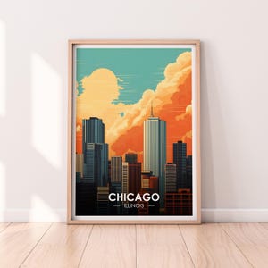 Chicago Poster, Chicago Sunset, USA, Illinois, Travel Poster, Premium Print, Chicago Print, Chicago Poster, Home Décor