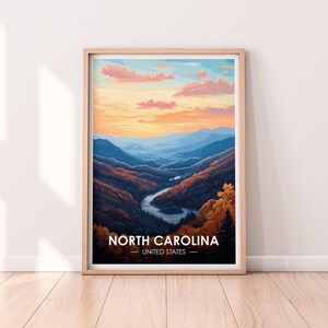 Affiche de la Caroline du Nord, art mural de la Caroline du Nord, affiche des États-Unis, impression NC, impression des États-Unis, affiche de la Caroline du Nord, décoration d'intérieur