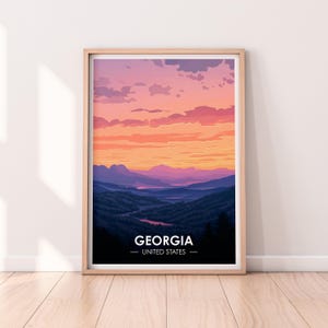Poster Georgia, art mural Georgia Sunset, poster États-Unis, impression GA, impression USA, poster Georgia, décoration d'intérieur