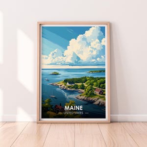Affiche du Maine, oeuvre d'art murale du Maine, affiche des États-Unis, côte est, impression premium, impression des États-Unis, affiche du Maine, décoration d'intérieur