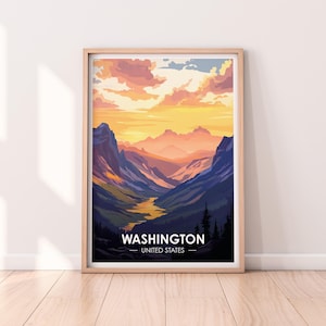 Affiche de Washington, art mural de l'État de Washington, affiche des États-Unis, impression WA, impression des États-Unis, affiche de Washington, décoration d'intérieur