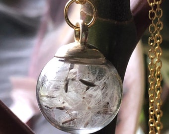 Dried Dandelion Seed Pendant Necklace
