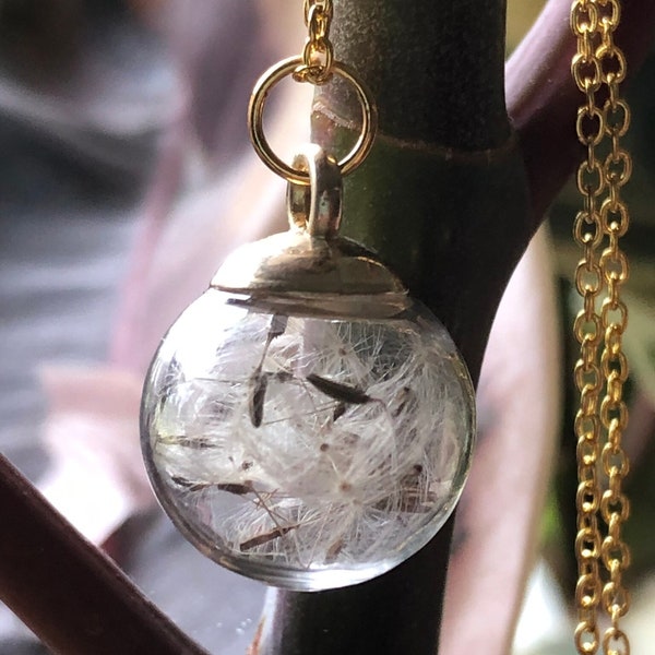 Dried Dandelion Seed Pendant Necklace