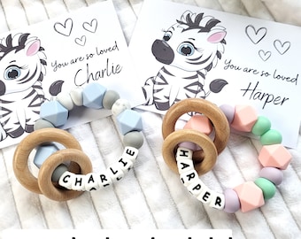 Personalised baby gifts, Sensory ring with card, Unique Newborn gift with name, Baby fiddle toy, New baby, Sensory toys