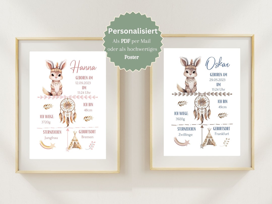 BIRTH POSTER Personalized Boho Birth Dates Poster Digital File Birth ...