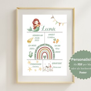 GEBURTSPOSTER Personalisiert | Geburtsdaten Baby Geburtstafel Mädchen Kinderzimmer Deko Geburtsposter Sternzeichen Jungfrau Geschenk  Taufe