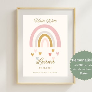 personalisierte Geburtstafel Geburtsanzeige Geburtsdaten Poster Geburtsbild Geburtsposter Geschenk zur Geburt Digitaler Download