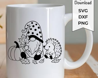 Plotterbestand Herfst SVG Kabouter & Egel | Pompoen SVG | Laserbestand Herfst | Cricut svg png dxf Silhouette Cameo | dxf plotterbestand Herfstliefde