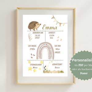 GEBURTSPOSTER PERSONALISIERT Boho Datei Digital Kinderzimmer Bilder Poster Baby Geburtsdaten Geburtstafel Geschenk Patengeschenk zur Geburt