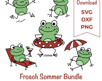 Plotterdatei Frosch SVG | Sommer Plotterdatei Cricut SVG Tiermotiv PNG | Kinder Plotterdatei dxf | Frosch Clipart png | svg Plotter Bundle