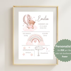 GEBURTSPOSTER Personalisiert Baby | Geburtsdaten Poster Digitale Datei Geburtstafel  Kinderzimmer Geburtsanzeige Geschenk Geburt Taufe