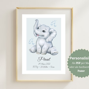 Geburtsposter personalisiert | Kinderzimmer Poster | Geburtstafel | Geburtsanzeige Digital | Geburtsdatenbild Junge  Geschenkidee zur Taufe