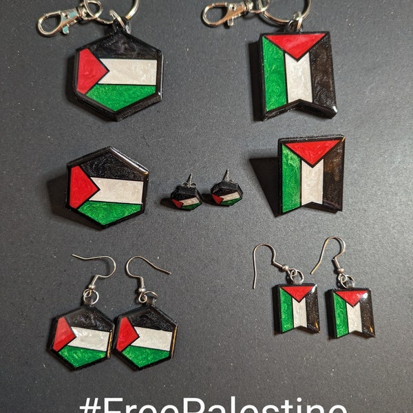 Palestine Fundraiser Keychains, Pins, and Earrings