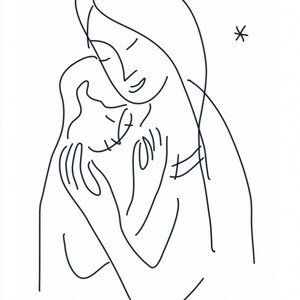Madonna col Bambino, Disegno, Saluti, Cartolina, Buono regalo, Stampa, Download, Inchiostro, Cura, Amore