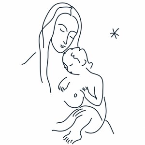 Madonna col Bambino, Disegno, Saluti, Cartolina, Poster, Stampa, Download, Inchiostro, Cura, Amore