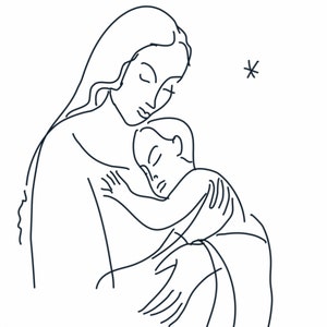 Madonna col Bambino, Disegno, Saluti, Cartolina, Buono regalo, Stampa, Download, Inchiostro, Cura, Amore