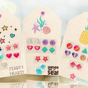 Stick-on Earrings, 3 pack (5 pairs x card) Party Favors , gift for girls, Girl earrings, Princess Stick on Jewels, birthday party bag filler