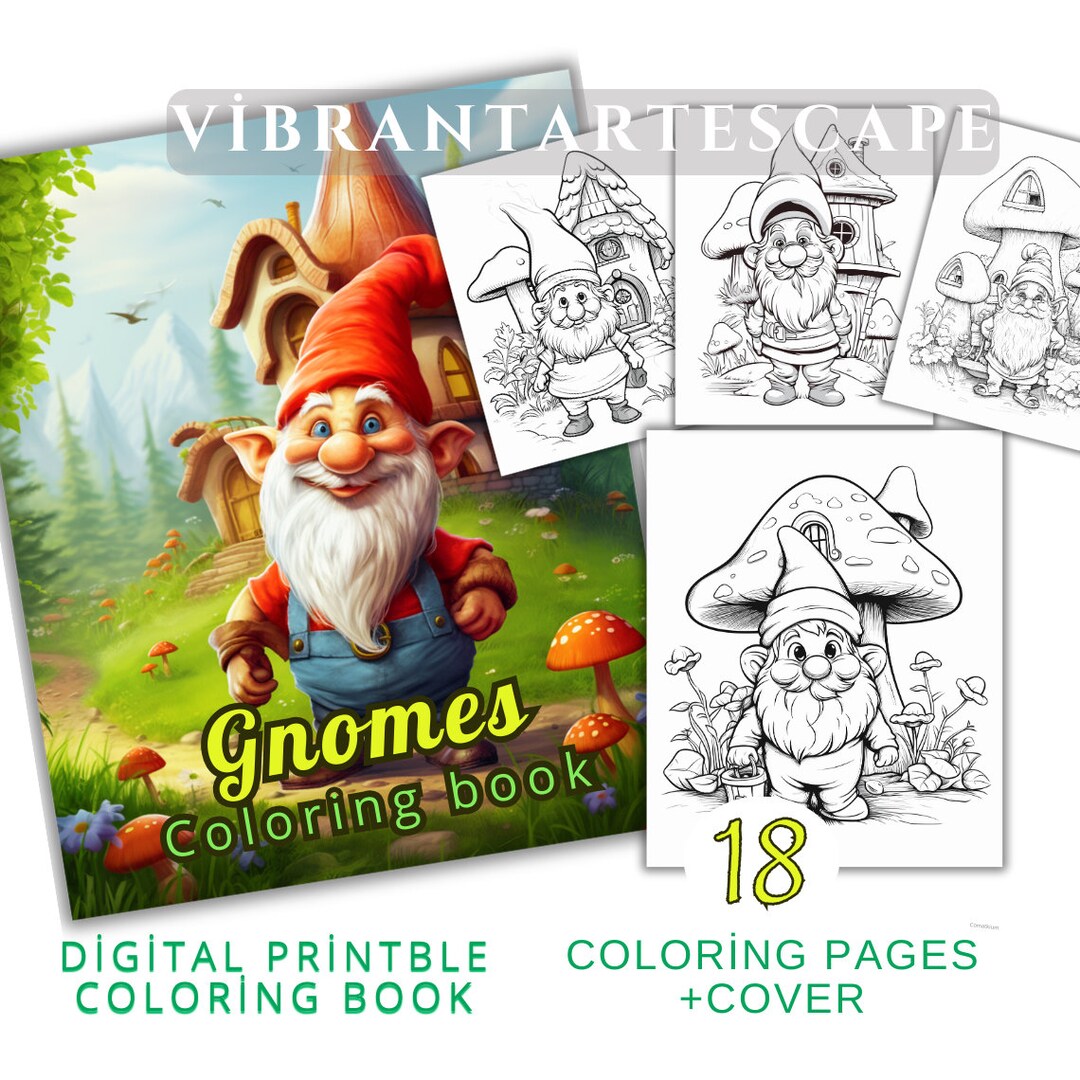 Gnomes Coloring Book -gnome Coloring Pages-garden Gnomes-grayscale Coloring Book-grayscale for ...