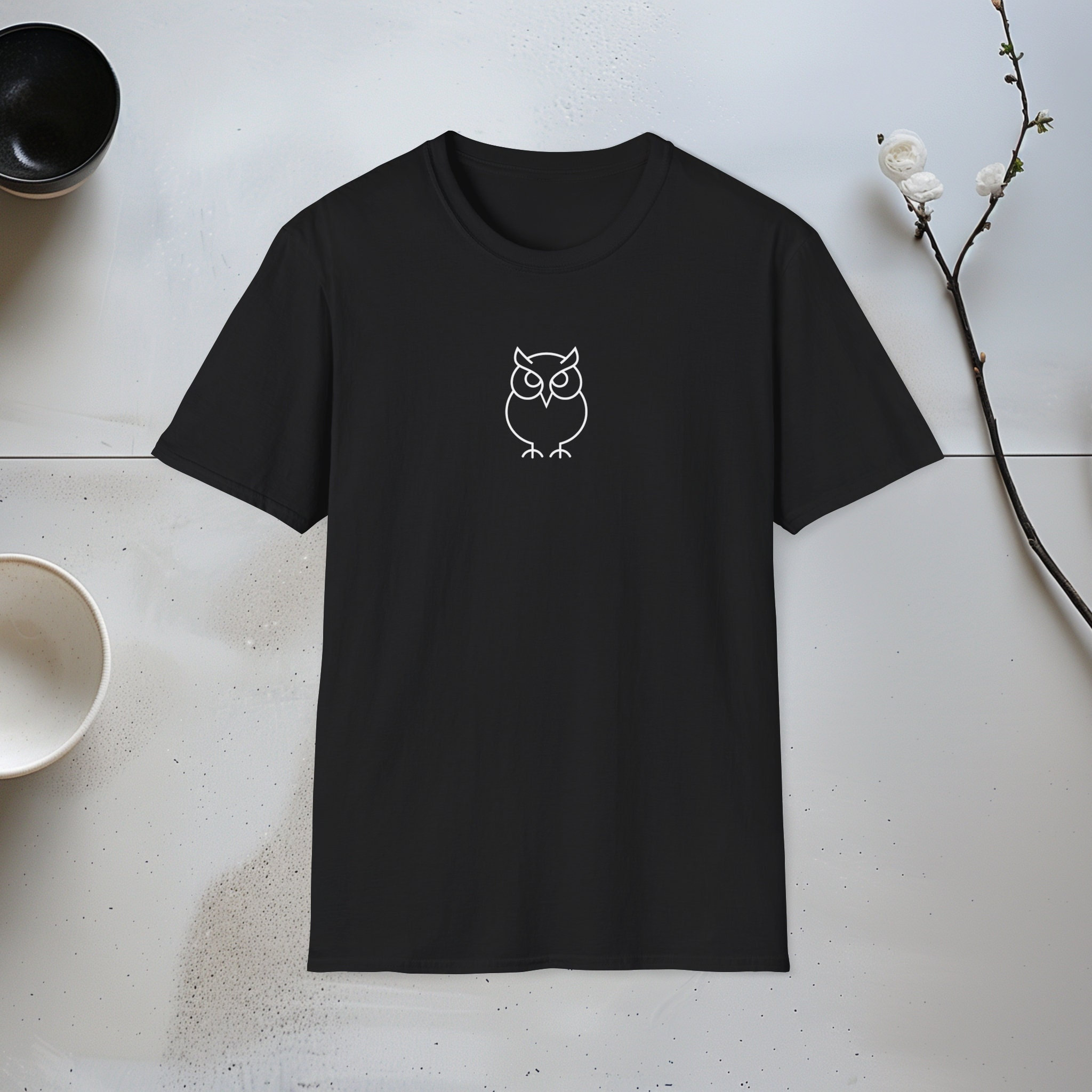 Minimalist Owl Animal Logo T Shirt, Elegant Style, Simple Graphic Design, Men Women Unisex Short Sle