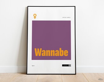 Music Poster Wall Art, Wannabe, Spice Girls, Minimal Print, Type Design, Home Decor, Office Decor, Home Gift, Digital Download, QR Code