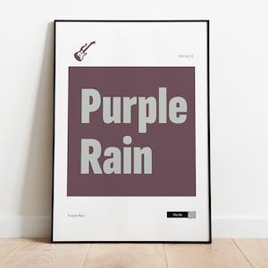Music Poster Wall Art, Purple Rain, Prince, Minimal Print, Typography Design, Home Decor, Office Decor, Home Gift, Digital Download, QR Code