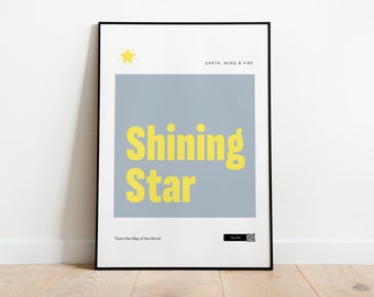 Music Poster Wall Art, Shining Star, Earth Wind and Fire, Minimal Print, Home Decor, Kids Decor, Home Gift, Digital Download, QR Code