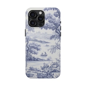 Toile de Jouy iPhone Case, Blue French Toile iPhone Case, Gift for Her, Tough iPhone Case, iPhone 15, 14, 13, 12, 11, X, 8, 7