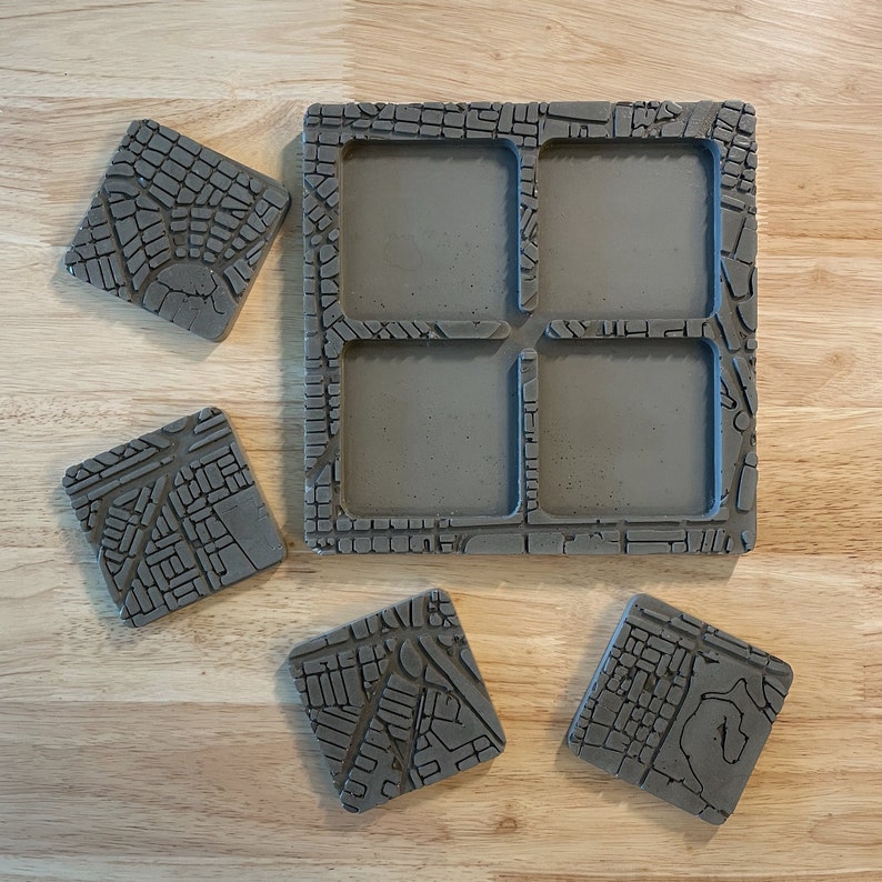 Concrete City Map Coasters Set of 4, Modern Home Decor - Etsy
