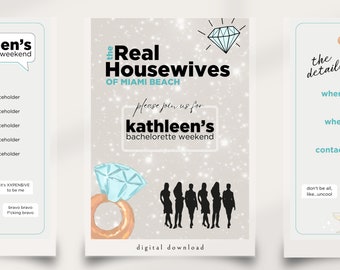 Editable Bachelorette Invite & Itinerary Template (5x7) - Housewives (Four-Pager)
