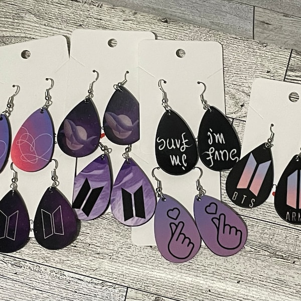 BTS Inspired Earrings - logo - whale - Save Me, I’m Fine - Love Yourself - Finger Heart