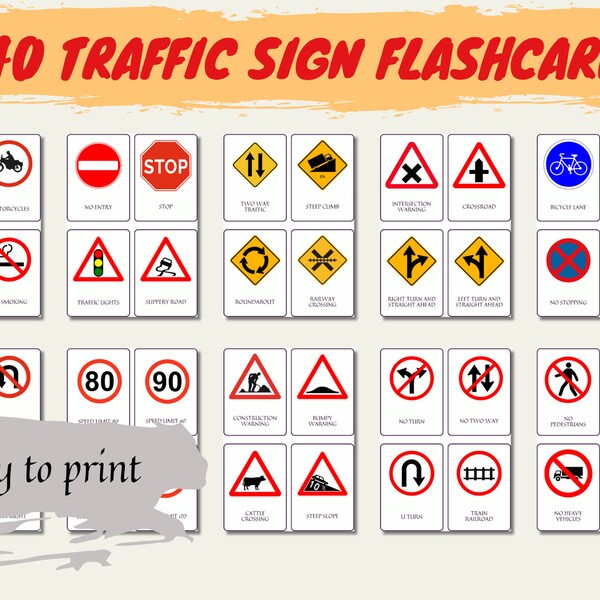 Road Sign Flashcards Printable Etsy