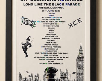 A4 Foiled My Chemical Romance Setlist, Personalised set list, Idols tour, Concert setlist