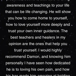 May include: A five-star review with a quote about a life coach who helps people overcome difficulties and find inner peace. The quote mentions the coach's ability to bring awareness and teachings to life, and to help people love themselves more deeply. The reviewer recommends the coach highly.
