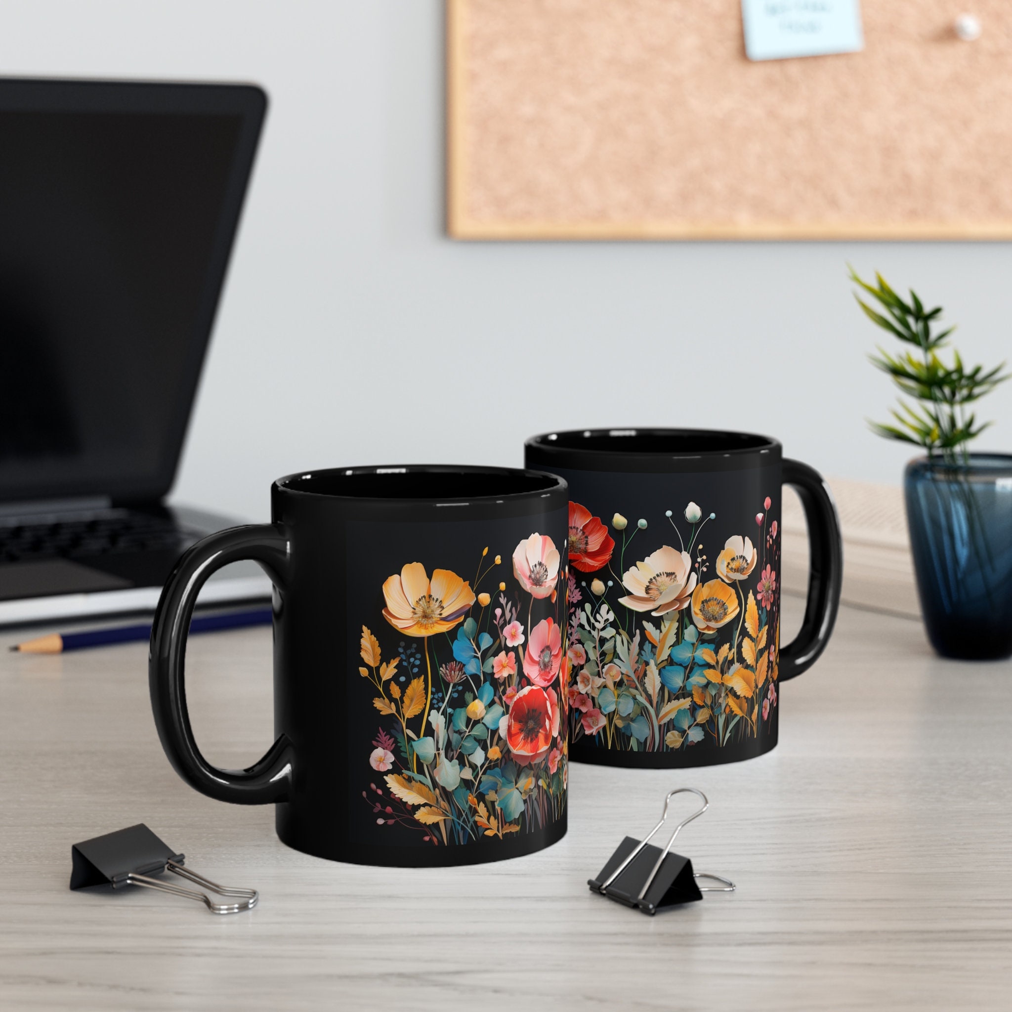 Pressed Flowers Design, Wildflowers Mug, Handmade Ceramic Coffee Cup ...