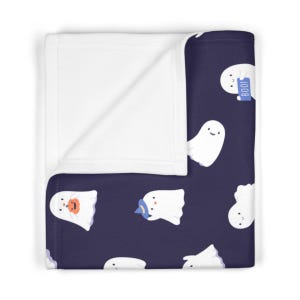 Blue and White Baby Blanket, Halloween Blanket, Halloween Baby Gift, Autumn Fall Baby Shower Gift, Ghosts Baby Blanket