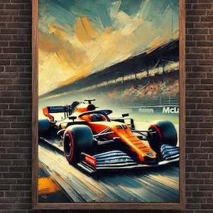 Sleek Formula 1 McLaren Digital Poster, F1 Digital Art, Race Car Wall Art, Car Enthusiast Wall Decor