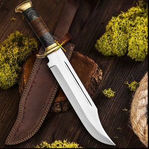 18'' Handmade Bowie Knife with Sheath Crocodile Dundee Knife, D2 Steel Blade, Best Hunting Knife, Outdoor Knife, Best Gift for Men