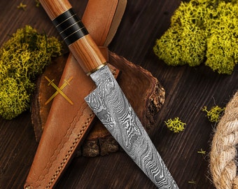 Chef Knife Handmade Damascus Steel - Knives Japanese Kitchen, Honesuki Knife, Fillet Knife, Birthday, Anniversary, Gift for Her Boning Knife