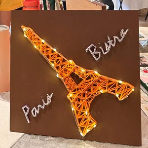 Lit Eiffel Tower Paris Wall Decoration (1ft by 1ft wooden board WITH lights and batteries included)