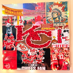 Lighted Kansas City Chiefs poster wall decor collage merch - room decor gift - (1ft by 1ft wooden board with LIGHTS INCLUDED)