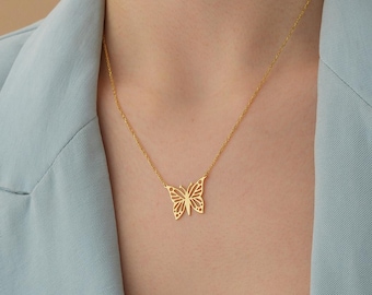 Dainty Butterfly Necklace for Nature Lover Girls Gift Gold Jewelry Butterfly Pendant Best Friend Gift Handmade Jewelry Silver Pendant Gold