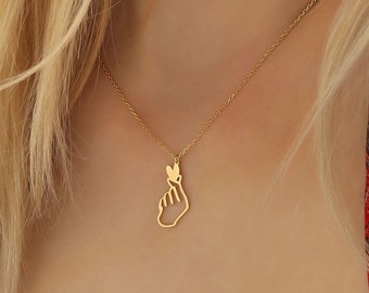 14k Gold Finger Heart Pendants ∙ Korean Finger Love Necklace ∙ Love Heart Charm ∙ Handmade Kpop Fan Love Jewelry ∙ Anniversary Gift for Her