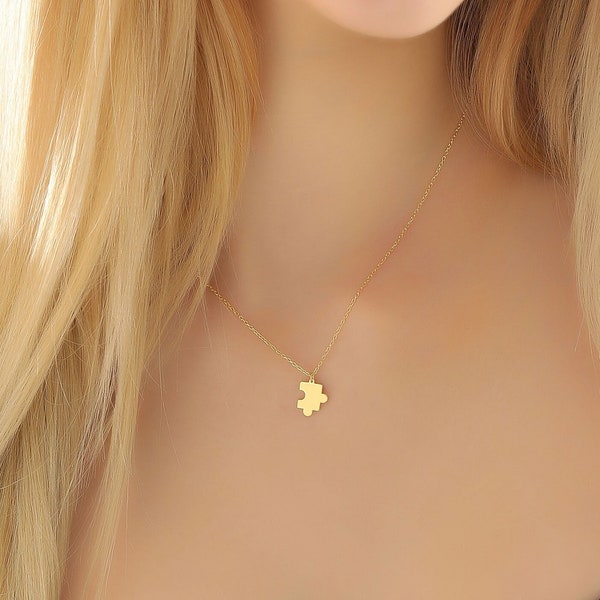 14k Gold Dainty Puzzle Piece Necklace ∙ Tiny Puzzle Jewelry ∙ Silver Puzzle Pendant ∙ Best Friend Gifts ∙ Couple Christmas Gift for Her