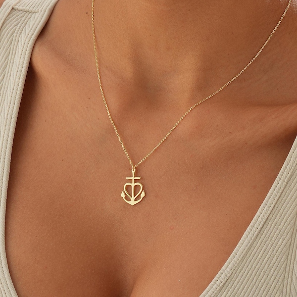 Camargue Cross Necklace in Gold, Dainty Anchor Cross Pendant, Saintes Maries, Minimalist Faith Hope Love Necklace, Spiritual Jewelry