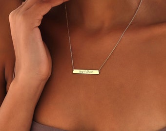 Personalized Engraved Bar Name Necklace, 14k Gold Plated Coordinates, Initials, Dates, Roman Numerals