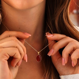 14k Gold Carnelian Crystal Necklace Red Real Gemstone Soulmate Pendant Dainty Gold Witchy Jewelry Non Tarnish Handmade Gift for Her image 6
